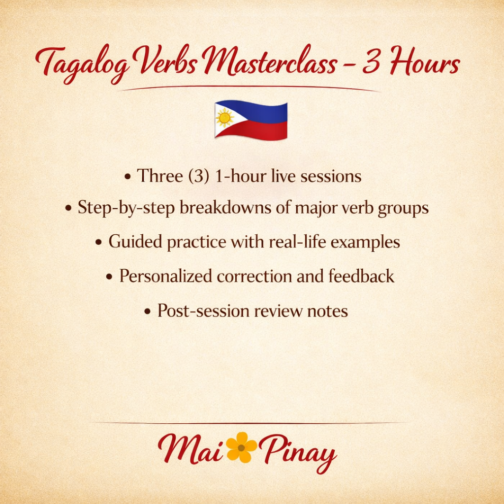 Tagalog Verbs Masterclass - 3 x 1 Hour Class Package